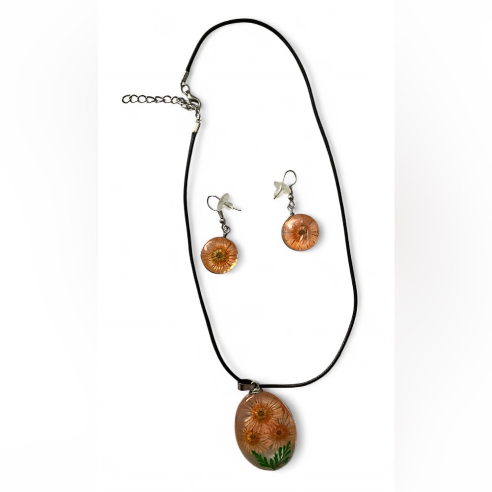 Sunflower Resin Necklace & Earrings Bundle 2-Piece Set Summer Jewelry